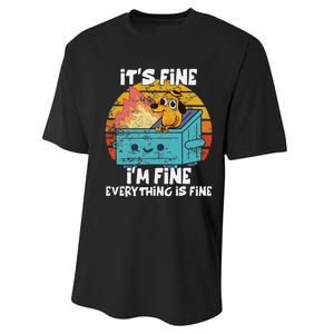 Funny Dumpster Its Fine IM Fine Everything Is Fine Dog Meme Performance Sprint T-Shirt