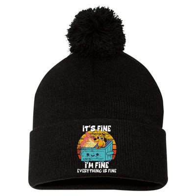 Funny Dumpster Its Fine IM Fine Everything Is Fine Dog Meme Pom Pom 12in Knit Beanie