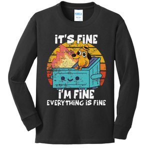 Funny Dumpster Its Fine IM Fine Everything Is Fine Dog Meme Kids Long Sleeve Shirt