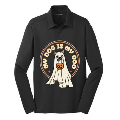 Funny Dog Is My Boo Halloween Ghost Dog Lover Costume Cool Gift Silk Touch Performance Long Sleeve Polo