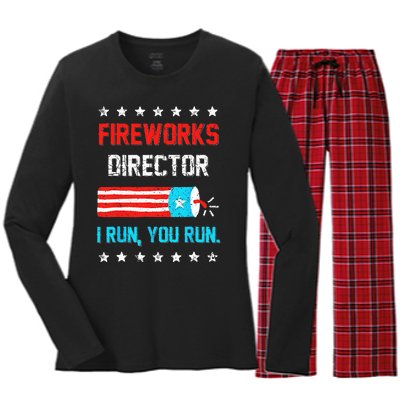 Fireworks Director I Run You Run Funny 4th Of July Women's Long Sleeve Flannel Pajama Set 