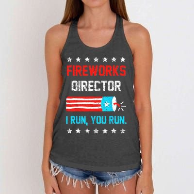 Fireworks Director I Run You Run Funny 4th Of July Women's Knotted Racerback Tank