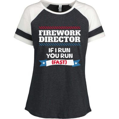 Fireworks Director If I Run You Run July 4th Independence Enza Ladies Jersey Colorblock Tee