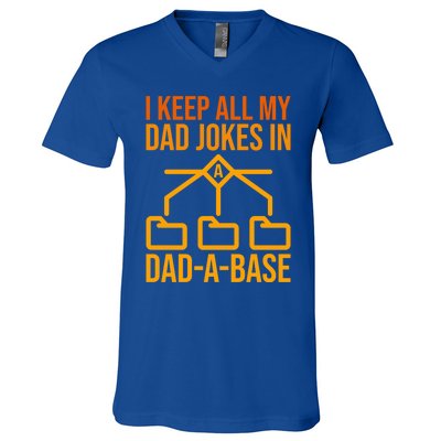 Funny Dad I Keep All My Dad Jokes In A Dad A Base Dad Jokes Funny Gift V-Neck T-Shirt