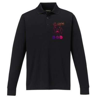 Funny Dog In Crown And Mustache I Love You Dad Gift Performance Long Sleeve Polo