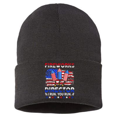 Fireworks Director I Run You Run Funny 4th Of July Sustainable Knit Beanie