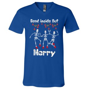 Funny Dead Inside But Merry Christmas Dancing Skeleton Nurse Gift V-Neck T-Shirt