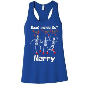 Funny Dead Inside But Merry Christmas Dancing Skeleton Nurse Gift Women's Racerback Tank