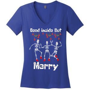 Funny Dead Inside But Merry Christmas Dancing Skeleton Nurse Gift Women's V-Neck T-Shirt