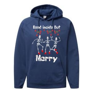 Funny Dead Inside But Merry Christmas Dancing Skeleton Nurse Gift Performance Fleece Hoodie