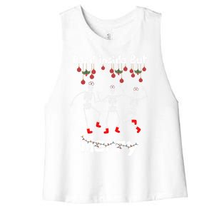 Funny Dead Inside But Merry Christmas Dancing Skeleton Nurse Gift Women's Racerback Cropped Tank