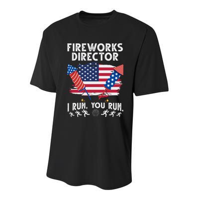Fireworks Director I Run You Run 4th Of July Festive Youth Performance Sprint T-Shirt