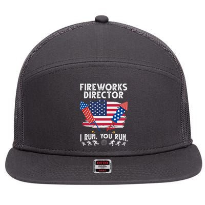 Fireworks Director I Run You Run 4th Of July Festive 7 Panel Mesh Trucker Snapback Hat