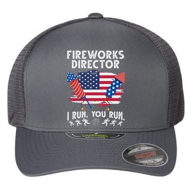 Fireworks Director I Run You Run 4th Of July Festive Flexfit Unipanel Trucker Cap