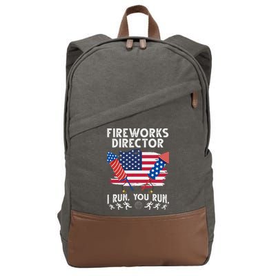 Fireworks Director I Run You Run 4th Of July Festive Cotton Canvas Backpack