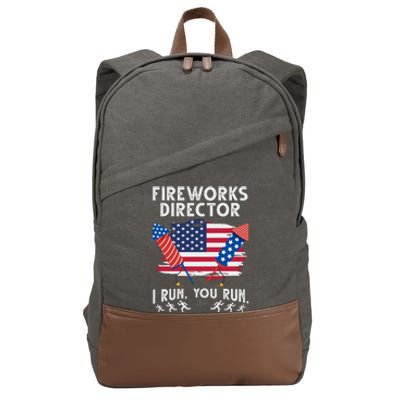 Fireworks Director I Run You Run 4th Of July Festive Cotton Canvas Backpack