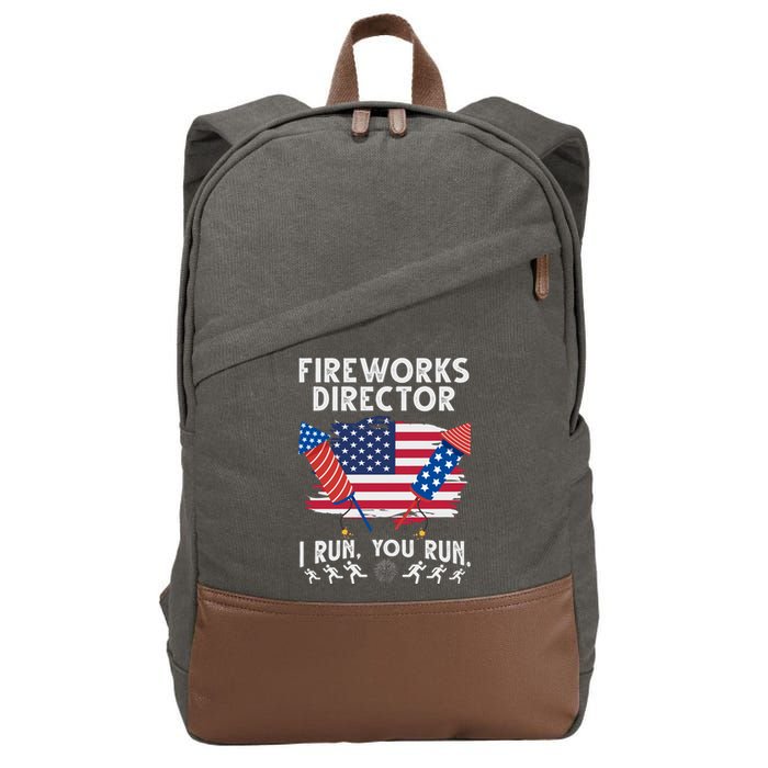 Fireworks Director I Run You Run 4th Of July Festive Cotton Canvas Backpack