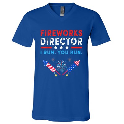 Fireworks Director I Run You Run Funny 4th Of July Outfit Gift V-Neck T-Shirt