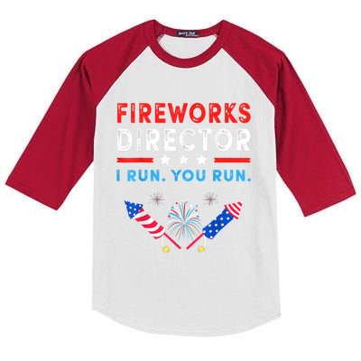 Fireworks Director I Run You Run Funny 4th Of July Outfit Gift Kids Colorblock Raglan Jersey