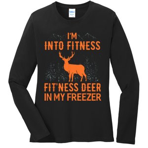 Fitness Deer In My Freezer Deer Deer Hunting Ladies Long Sleeve Shirt