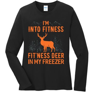 Fitness Deer In My Freezer Deer Deer Hunting Ladies Long Sleeve Shirt