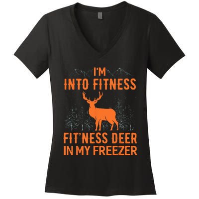 Fitness Deer In My Freezer Deer Deer Hunting Women's V-Neck T-Shirt