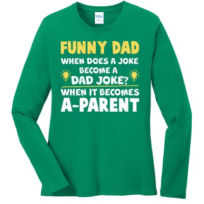 Funny Dad Joke When It Becomes A Parent Ladies Long Sleeve Shirt