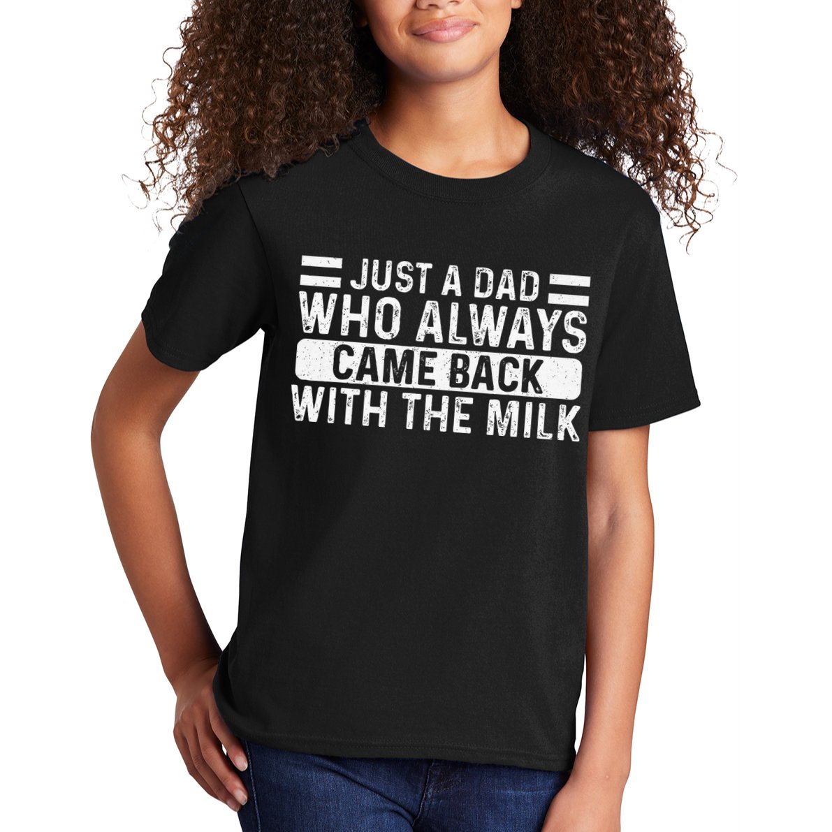 FatherS Day Just A Dad Who Always Came Back With The Milk Kids T-Shirt