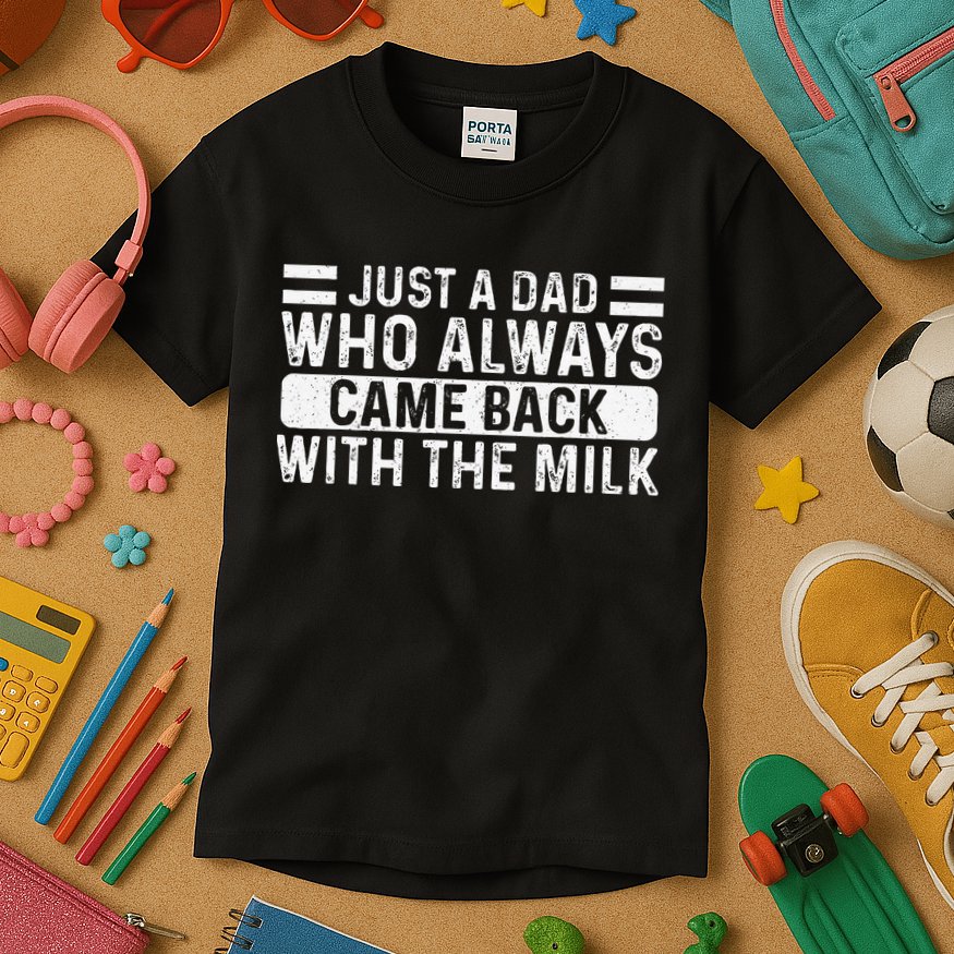 FatherS Day Just A Dad Who Always Came Back With The Milk Kids T-Shirt