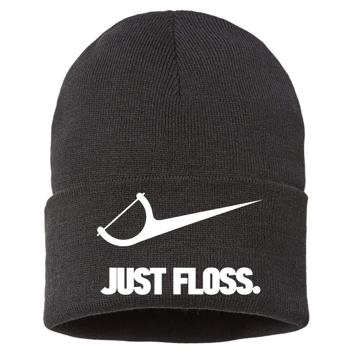 Funny Dentist Just Floss Dental Office Gift Sustainable Knit Beanie