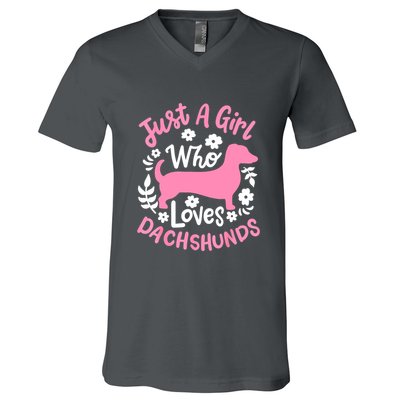 Funny Doxie Just A Girl Who Loves Dachshunds Best Gift V-Neck T-Shirt