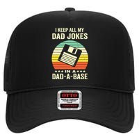 Funny Dad Jokes In Dadabase Vintage For Fathers Day High Crown Mesh Back Trucker Hat