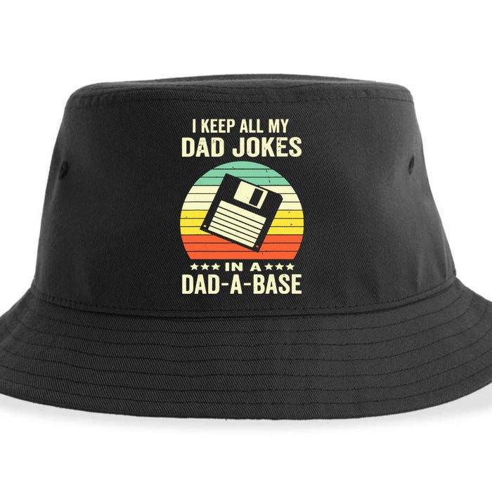 Funny Dad Jokes In Dadabase Vintage For Fathers Day Sustainable Bucket Hat