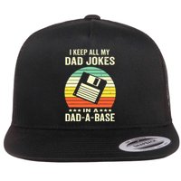 Funny Dad Jokes In Dadabase Vintage For Fathers Day Flat Bill Trucker Hat