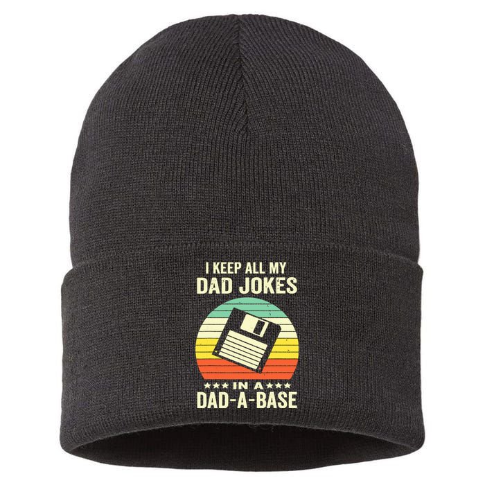 Funny Dad Jokes In Dadabase Vintage For Fathers Day Sustainable Knit Beanie