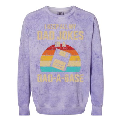 Funny Dad Jokes In Dadabase Vintage Colorblast Crewneck Sweatshirt