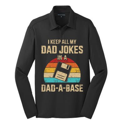 Funny Dad Jokes In Dadabase Vintage Silk Touch Performance Long Sleeve Polo