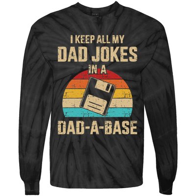 Funny Dad Jokes In Dadabase Vintage Tie-Dye Long Sleeve Shirt