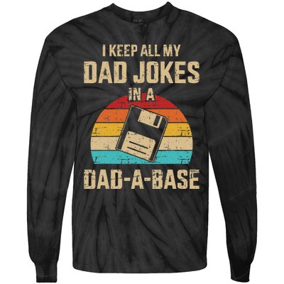 Funny Dad Jokes In Dadabase Vintage Tie-Dye Long Sleeve Shirt