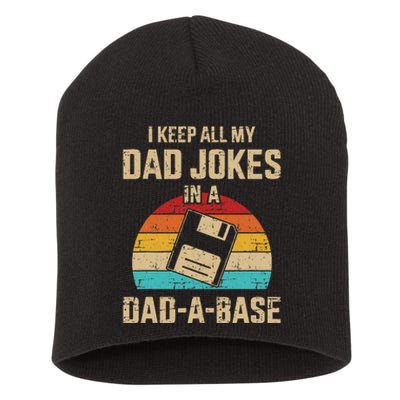 Funny Dad Jokes In Dadabase Vintage Short Acrylic Beanie