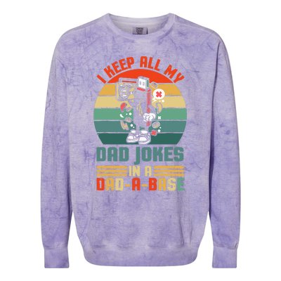 Funny dad jokes in dadabase vintage for father's day Colorblast Crewneck Sweatshirt