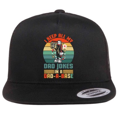 Funny dad jokes in dadabase vintage for father's day Flatbill Hat