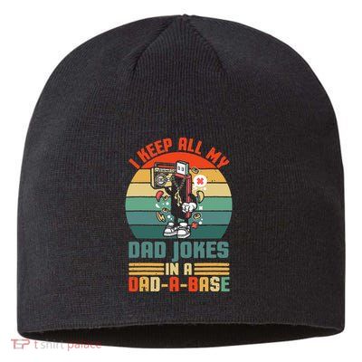 Funny dad jokes in dadabase vintage for father's day Sustainable Beanie