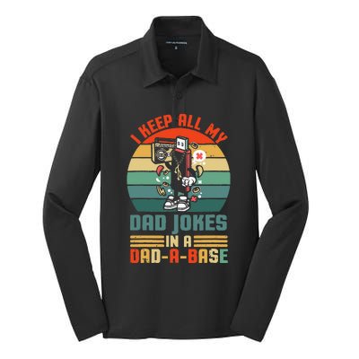 Funny dad jokes in dadabase vintage for father's day Silk Touch Performance Long Sleeve Polo