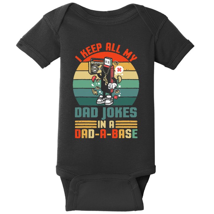 Funny dad jokes in dadabase vintage for father's day Baby Bodysuit