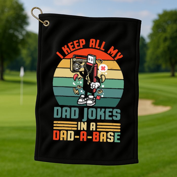 Funny dad jokes in dadabase vintage for father's day Golf Towel