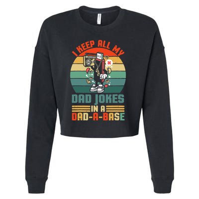 Funny dad jokes in dadabase vintage for father's day Cropped Pullover Crew