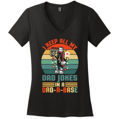 Funny dad jokes in dadabase vintage for father's day Women's V-Neck T-Shirt