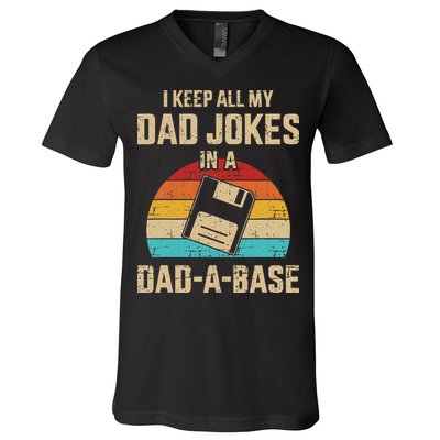 Funny Dad Jokes In Dad A Base Vintage For Fathers Day V-Neck T-Shirt