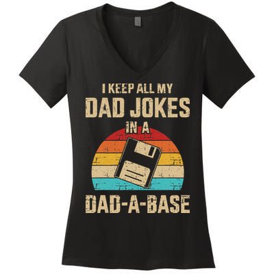 Funny Dad Jokes In Dad A Base Vintage For Fathers Day Women's V-Neck T-Shirt